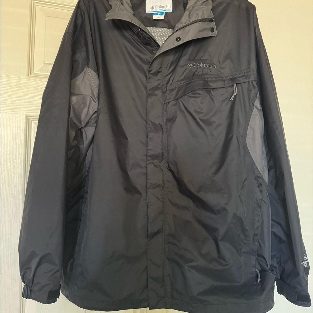 Columbia Jacket Mens Black Nylon Raincoat Windbreaker Full Zip XXL hooded